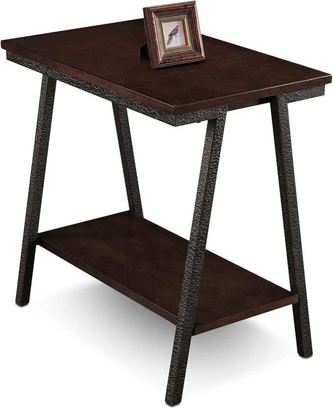 Leick Home 11405 Empiria Narrow Side Table with Shelf, Walnut and Foundry Bronze