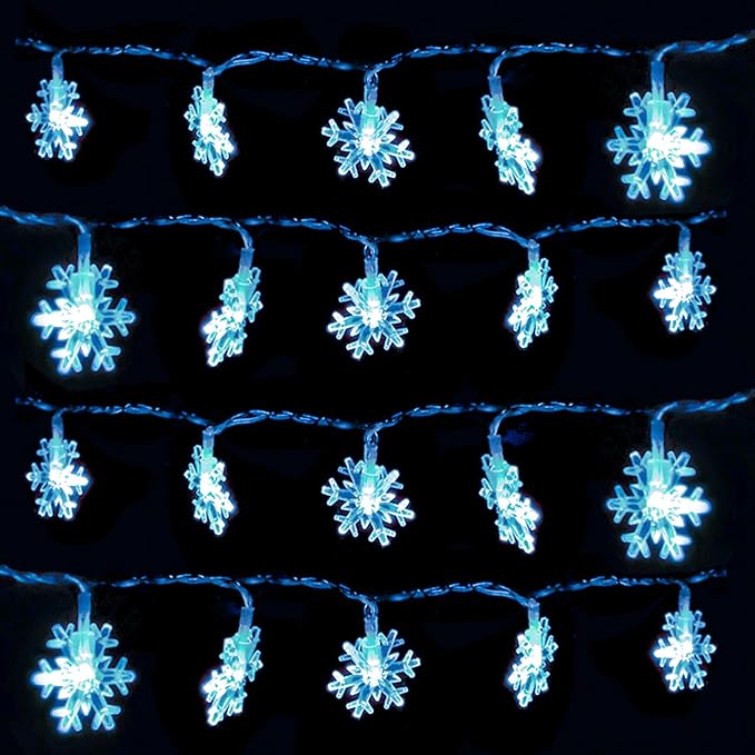DomeStar Christmas Snowflake String Lights,9.8Ft 20 LED Battery Powered Christmas Fairy Lights Hanging Decor for Xmas Tree Party Wedding New Year Bedroom Patio Wall Indoor Outdoor Decorations Blue