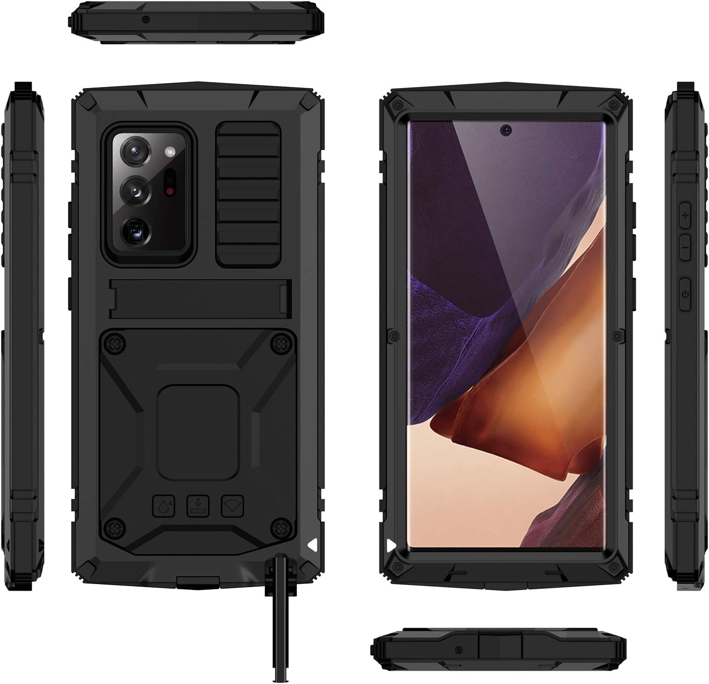 Samsung Galaxy Note 20 Case, Heavy Duty Aluminum Metal Gorilla Glass Waterproof Shockproof Protector Cover (Black)