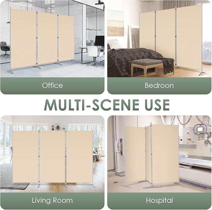 RANTILA 3 Panel Room Divider, 6 Ft Tall Folding Privacy Screen Freestanding Room Partition Wall Dividers, 102''W x 20''D x 71''H, Beige