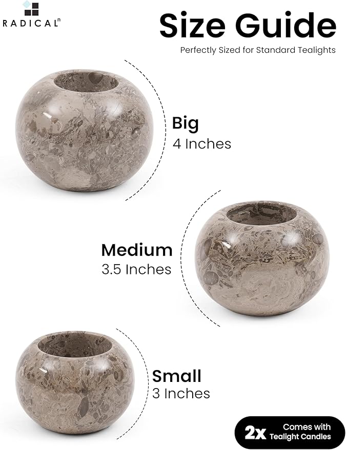 Radicaln Marble Tealight Candle Holder 4" Inches Oceanic Handmade Decorative Candle Accent for Wedding Table, Farmhouse Dining Table Centerpiece, Ideal Set of 3 Small Votive Candle Holders