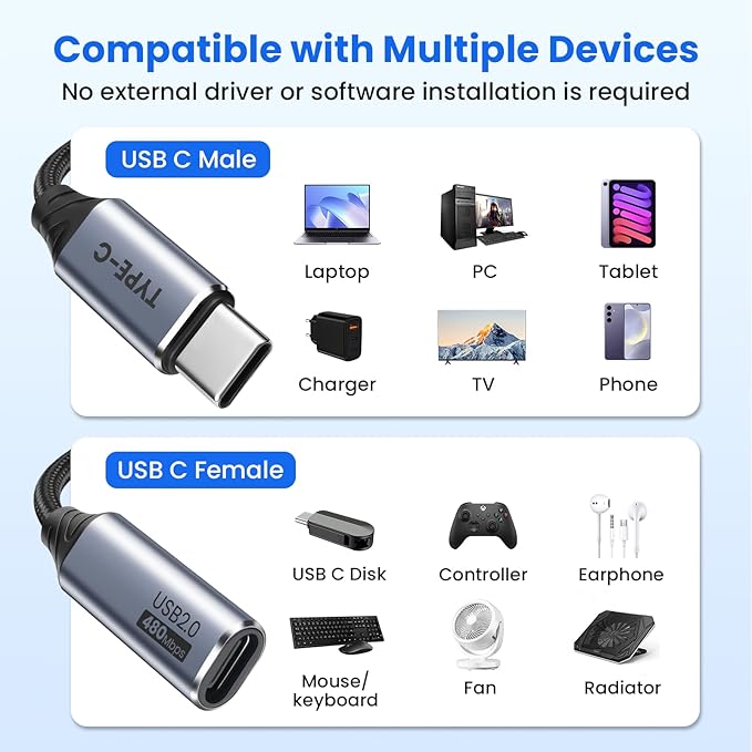 USB C Splitter 3 Port with USB Adapter for Data Transfer, USB-C Splitter for Charging, Male to Multi Type-C Female Cable Compatible with Smartphone, PC, Flash Drive, Keyboard, Printer