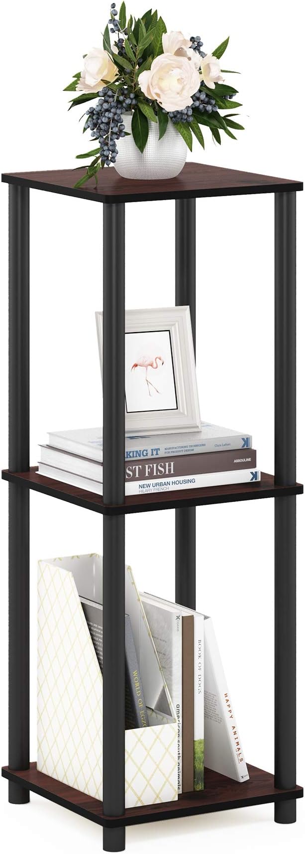 Furinno Turn-N-Tube End Table Corner Shelves, Set of 2, Dark Cherry/Black