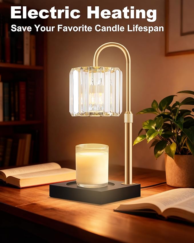 Candle Warmer Lamp, Wax Warmer Candle Lamp Timer & Dimmer 7-Levels, Compatible Most Jar Candles, Top Melting, Cystal Candle Heater Lamp for Scented Wax, Elegant Home Decoration, Black