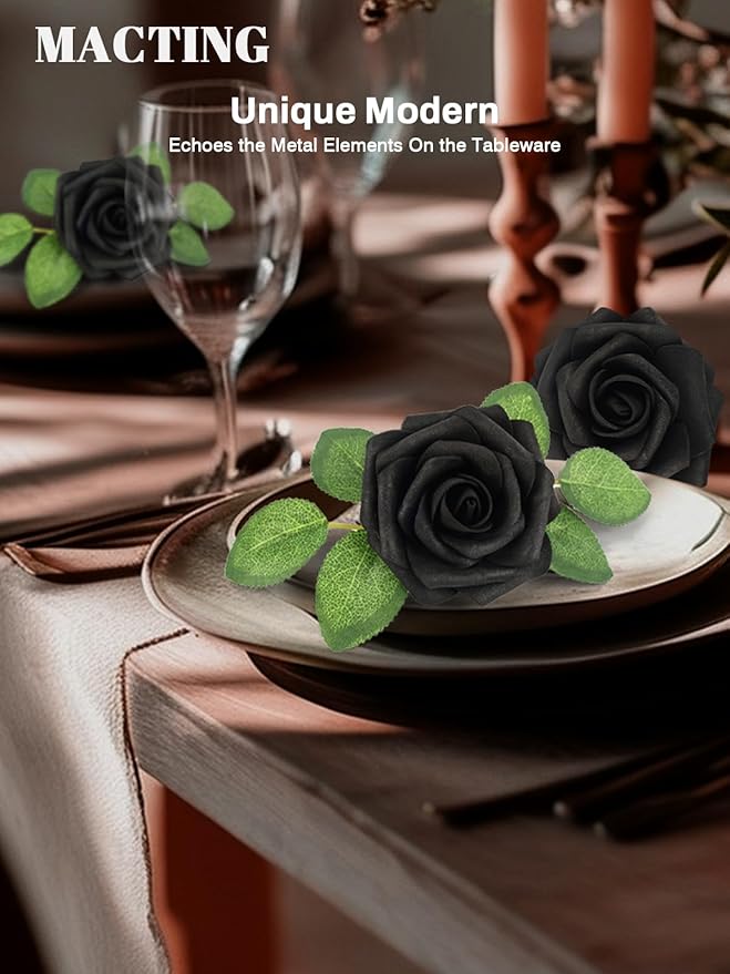 MACTING 60PCS Black Artificial Flowers Real Touch Fake Flowers with Stem Foam Roses for DIY Wedding Bouquets Table Centerpieces Bridal Shower Party Holiday Home Halloween Decorations