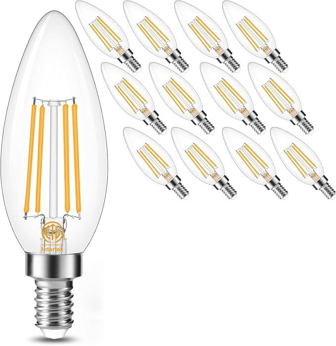 Cotanic LED Candelabra Bulb Dimmable 2700K Soft Warm White, E12 Small Base Type B Light Bulb 60W Equivalent, B11 Candle Light Bulb for Chandelier, Ceiling Fan Light Bulbs, 600LM, AC 120V, 12 Pack