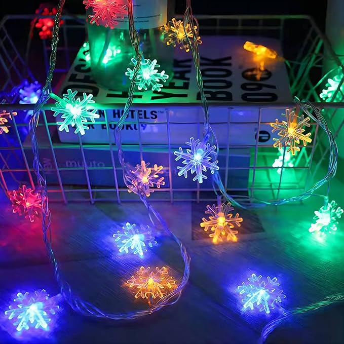 CESOF Christmas Lights Multicolor 20 FT 40 LED Multi Colored Snowflake String Lights Battery Operated Colorful Fairy Light for Bedroom Party Home Xmas Decor Christmas Tree Decorations