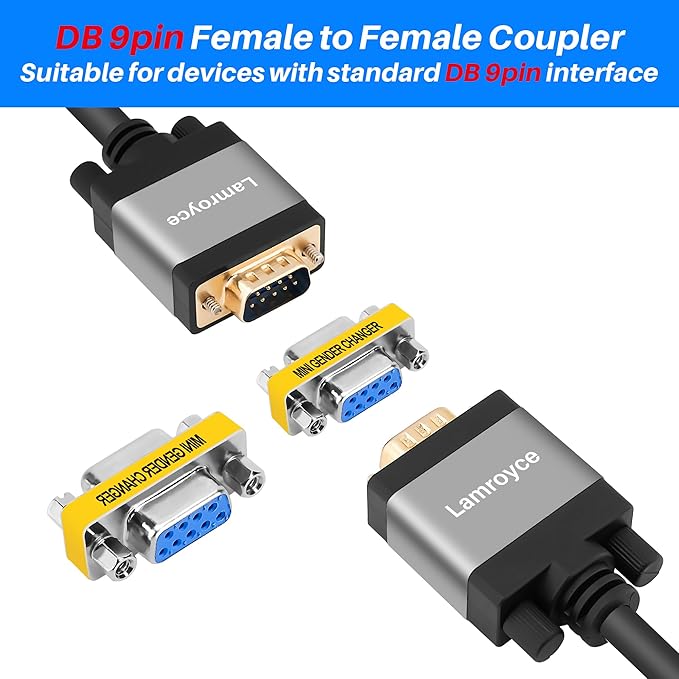 9-Pin DB9 Coupler 2 Pack, 9-Pin DB9 Female to Female Adapter Connector, Mini Gender Changer Extender Support 1080P Full HD-RS232 Serial Cable Coupler for Data Transfer