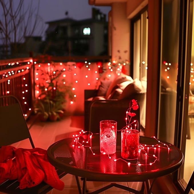 JMEXSUSS 4 Pack 50 LED Red Fairy Lights Battery Operated, 16.1ft Christmas Fairy Lights, Red String Lights for Bedroom Wedding Party Christmas Halloween Decorations