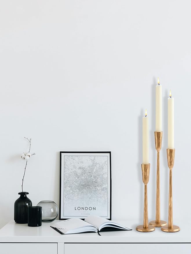 Gold Iron Taper Candle Holder Set of 3, Heavy Wrought Iron Candlestick Holders Decorative Candle Stand, Vintage Candle Holder for Wedding, Dining, Home Decoration
