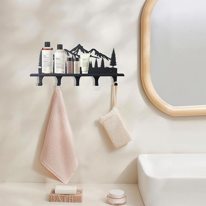Key Holder for Wall, Metal Decorative Wall Mounted Mountain Key and Mail Holder with Shelf, 2 in 1 Key Hooks for Entryway, Front Door, Hallway, Key Organizer and Key Rack (10 Inches)