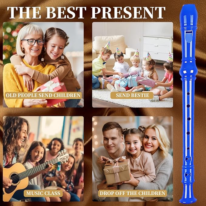Soprano Recorder for Kids Beginners, German Fingering, C Key, 3 Piece with Cleaning Rod, Bag, Fingering Chart (Blue)…