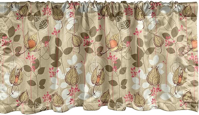 Ambesonne Autumn Window Valance, Seasonal Fruits and Leafs Vintage Botanical Print Soft Brown Toned Backdrop, Curtain Valance for Kitchen Bedroom Decor with Rod Pocket, 54" X 18", Sepia Multicolor