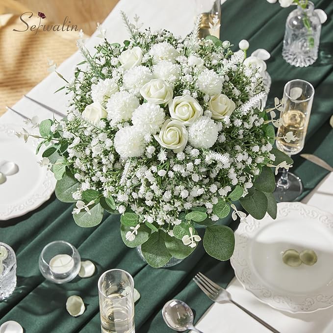 Serwalin 200 Pcs 7 Kinds Mixed Artificial Eucalyptus Leaves Stems Bulk Faux Silver Dollar Eucalyptus Leaves Real Touch Greenery Branches for Wedding Floral Arrangement Table Centerpieces Home Decor