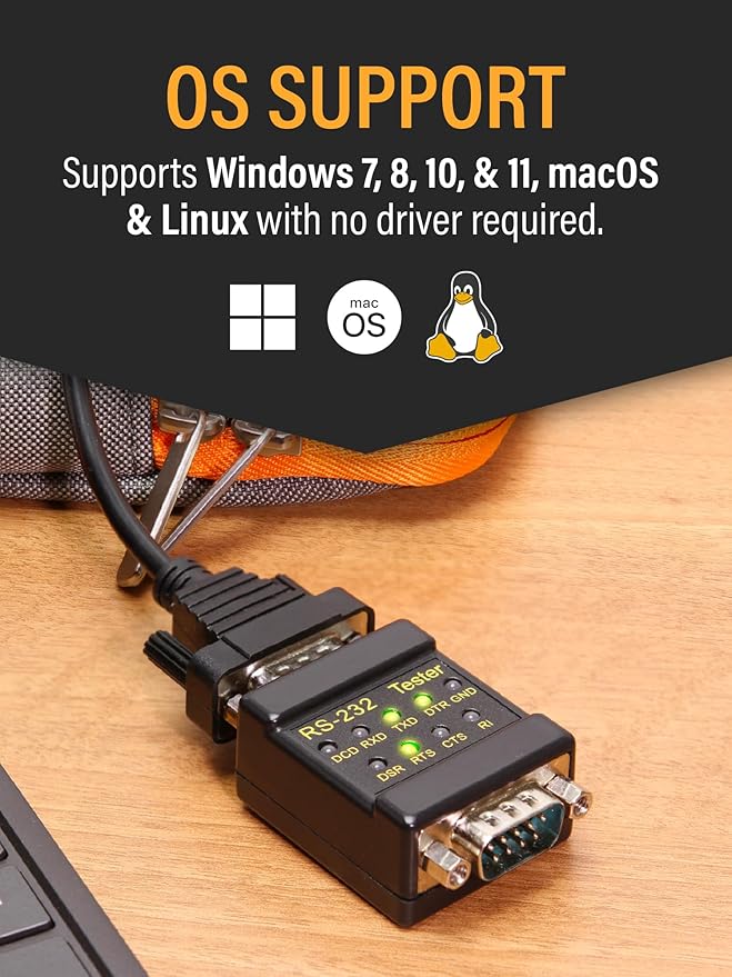 CABLEMAX RS-232 LED Link Signal Tester - DB-9 Male to DB-9 Female Connections for Serial Communication Monitoring
