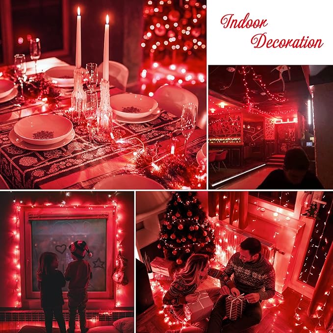 JMEXSUSS 33ft 100 LED Red Battery Operated Lights with Remote, Red Christmas Lights Battery Operated, Christmas String Light Indoor Outdoor for Tree House Yard Xmas Decor