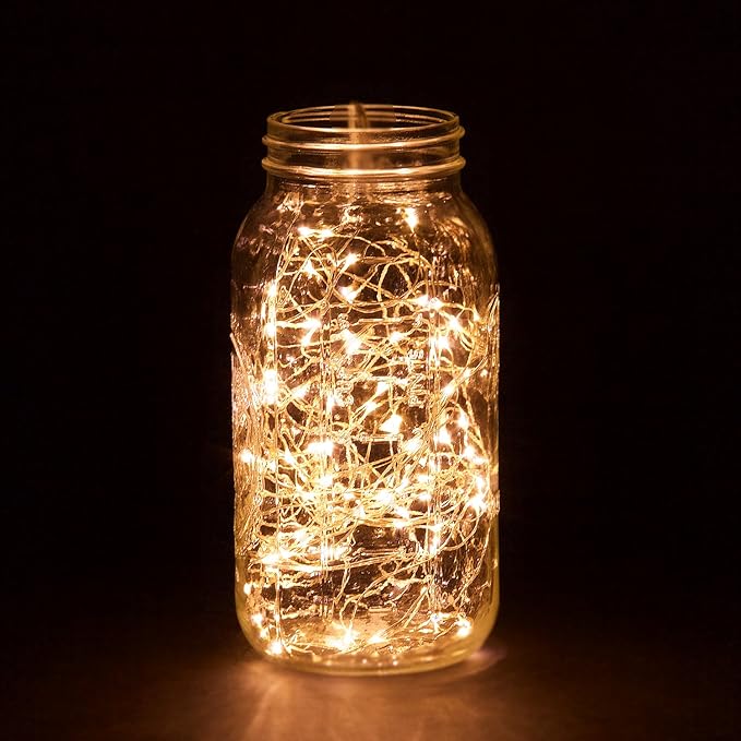 100 LED String Lights, 32 Feet, Silver Wire, Warm White, Plug-in, Indoor-Outdoor, 5V DC Transformer
