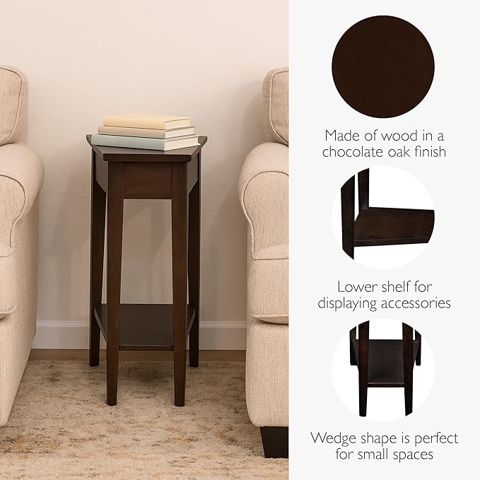 Leick Home Teegan Solid Wood Recliner Wedge End Side Table with Shelf, Chocolate Oak Brown, Perfect for Living Rooms, Bedrooms, and Small Spaces, 10074-CH