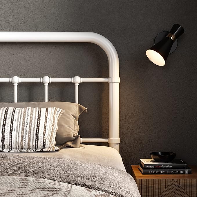 Allewie King Size Metal Platform Bed Frame with Victorian Style Wrought Iron-Art Headboard/Footboard, No Box Spring Required,White