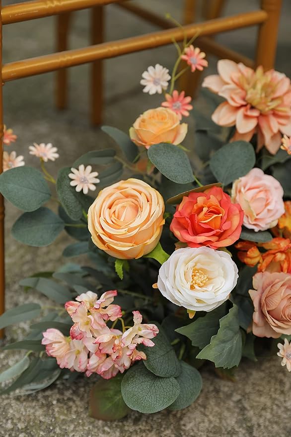Artificial Flowers Box Set Real Looking Orange Silk Fake Flowers Combo with Stems for DIY Wedding Bouquets Bridal Shower Centerpieces Party Decorations(Orange Pink)