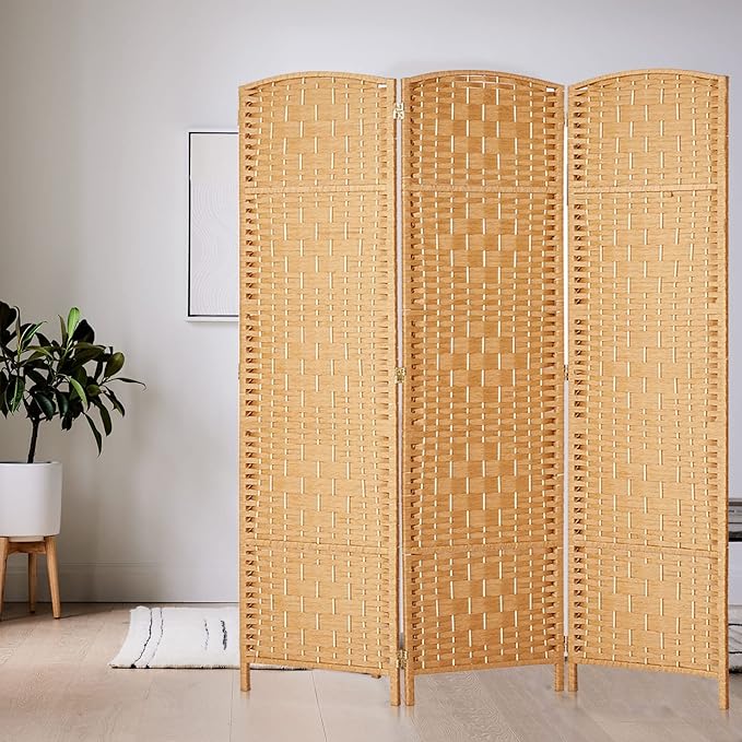 Rose Home Fashion 6 ft Tall Room Divider, Room Dividers and Folding Privacy Screens, 15.7in Privacy Screen 3 Panel Partition Temporary Wall Separation for Private, Light Beige