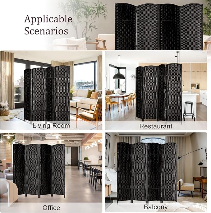 Rose Home Fashion 6 ft Tall Room Divider, Room Dividers and Folding Privacy Screens, 15.7in Privacy Screen 4 Panel Partition Temporary Wall Separation for Private, Black
