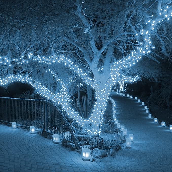 Dazzle Bright Christmas String Lights, 132FT 400 LED Connectable Green Wire 8 Modes String Lights, Waterproof Christmas Lights for Indoor Outdoor Patio Party Wedding Decorations, White