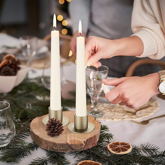 24 Pcs Bronze Taper Candle Holders Bulk for Pillar Candles Christmas Metal Short Candlestick Holder Bronze Centerpieces Decoration for Christmas Thanksgiving Anniversary Dinner Party