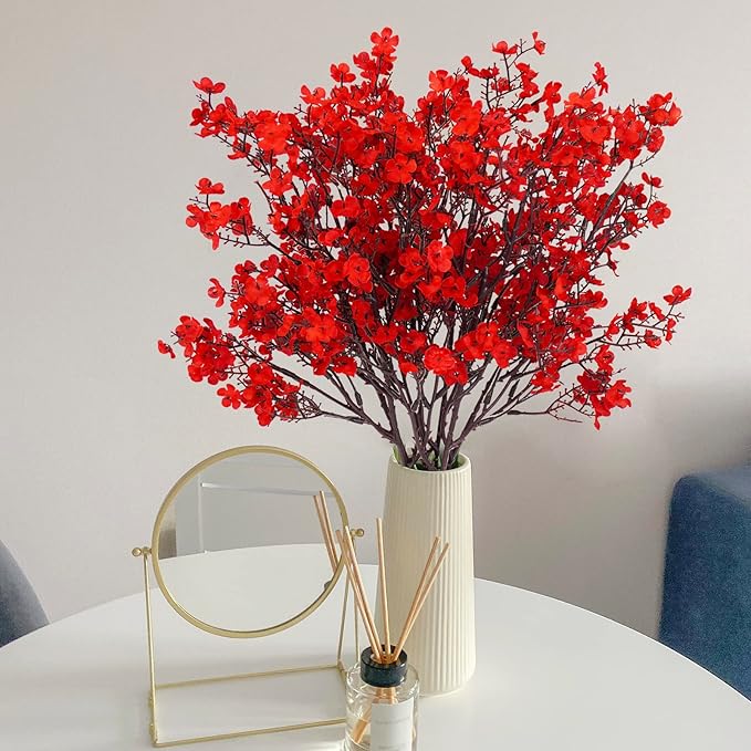 Uieke 15 Pcs Babys Breath Artificial Flowers Bulk Silk Red Faux Flowers Real Touch Gypsophila Bouquet for Christmas Halloween Home Wedding Decoration