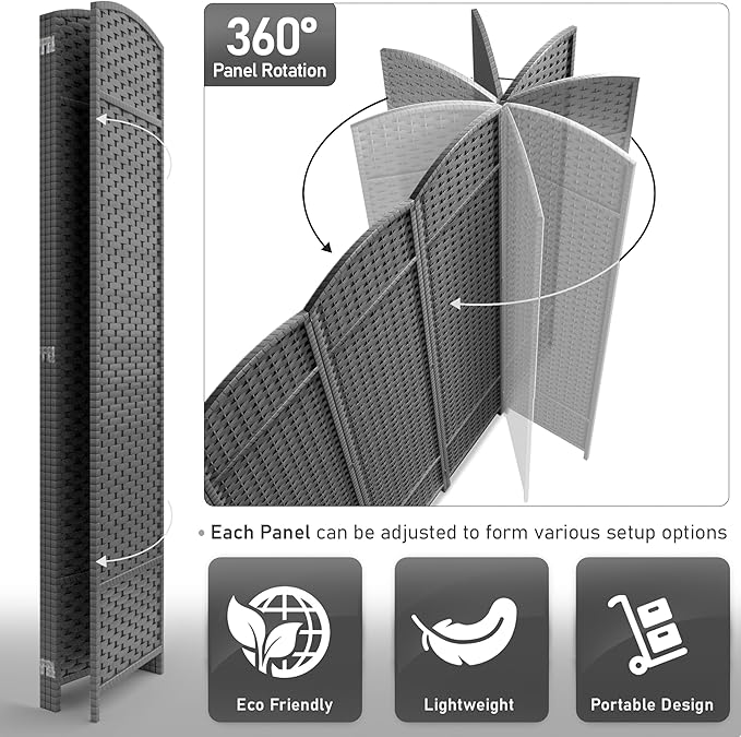 Sorbus 4 Panel Room Divider 6 ft. Tall - Privacy Screen, Extra Wide Double Hinged Panels, Mesh Hand-Woven Design, Partition Room Dividers and Folding Privacy Screens, Wall Divider for Room Separation