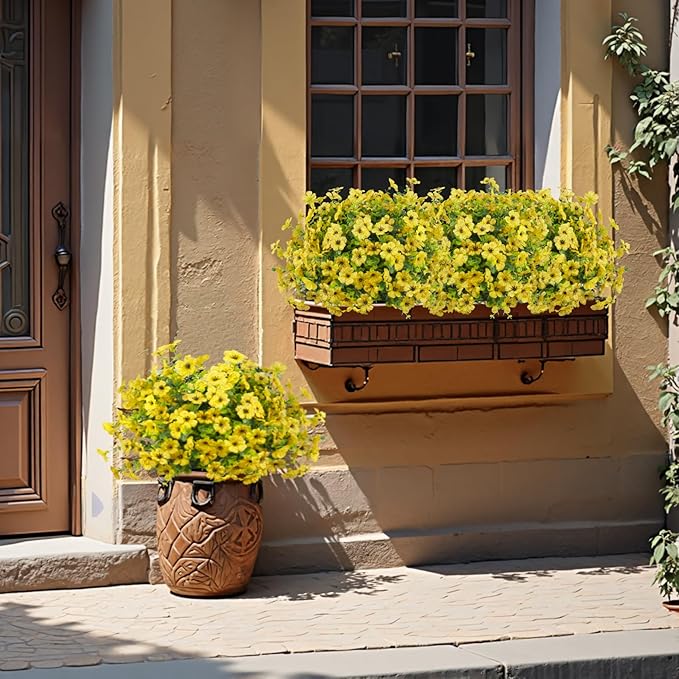 Ouddy Decor 24 Bundles Artificial Flowers for Outdoors Fake Silk Flowers UV Resistant Faux Plastic Plants for Spring Summer Garden Porch Window Box Table Vase Home Indoor Outdoor Decoration, Yellow