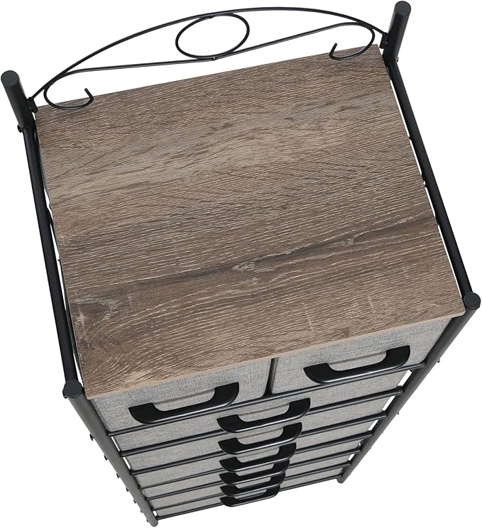 Household Essentials Victoria Dresser Tower Storage Organizer with 8 Drawers Black Metal Frame and Ashwood Rustic Wood Grain Top