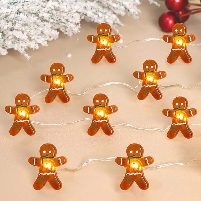 Impress Life Festive Decoration String Lights, Gingerbread Man Cookies 10 ft 40 LEDs with Battery/USB Powered Dimmable Fairy Lights with Remote for House Bedroom Decorative, Wedding Home