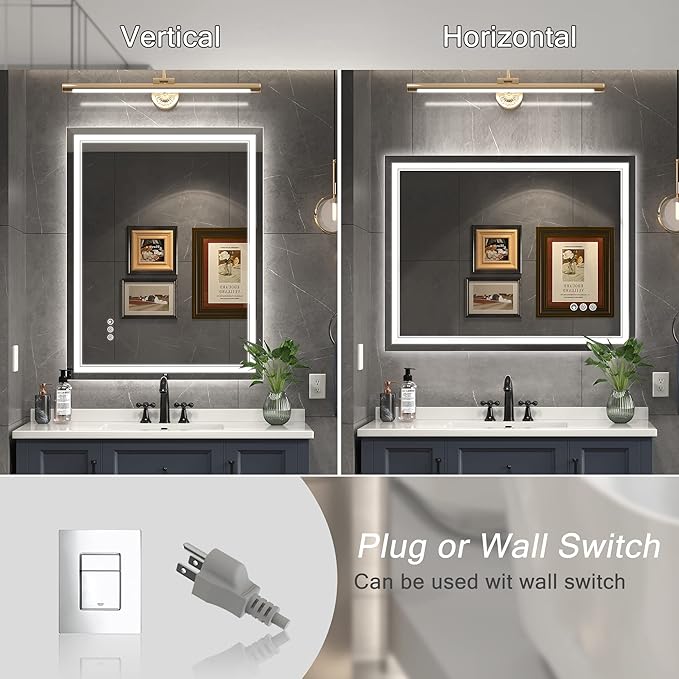 28x36 Inch Led Mirror for Bathroom with Front Light and Backlit, Dimmable Anti Fog Wall Bathroom Mirror with Led Lights, Water Proof, Decor Vanity Mirror