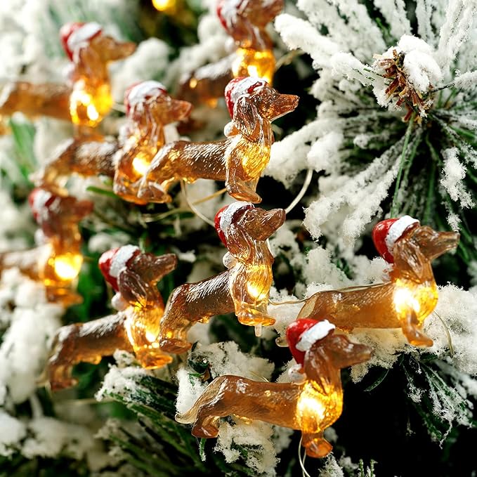 BOHON Dachshund Christmas Lights 10ft 30 LEDs Weiner Dog Christmas Decorations Fairy String Lights Battery Operated Dachshund Gift for Indoor Party Tree Puppy Pet Themed Ornament with Remote