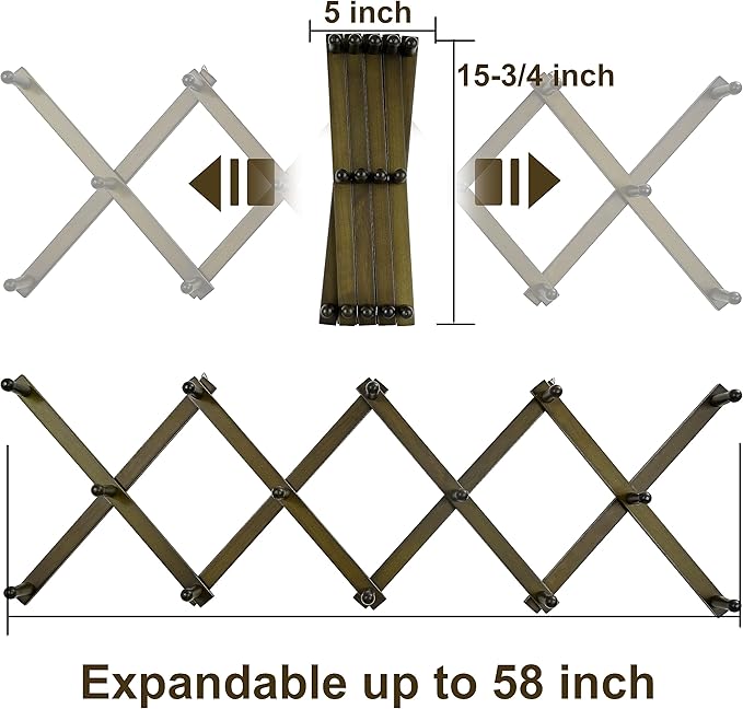 WEBI Accordion Wall Hanger,Expandable Wooden Hat Rack for Wall Mounted Coat Rack,Accordion Hat Hooks Holder for Baseball Caps,14 Peg,Dark Walnut