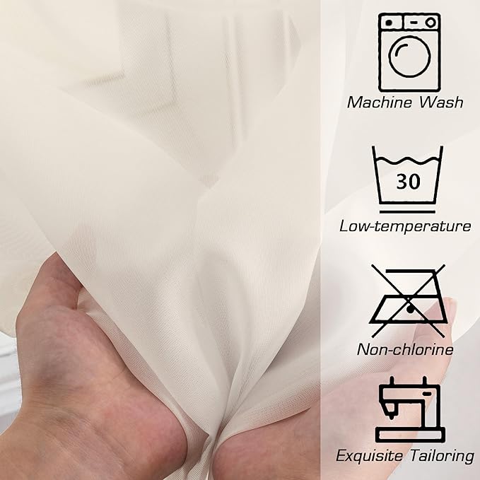 OWENIE Cream Sheer Curtains 84 inches Long 2 Panels Set for Bedroom Living Room, Soft Solid Living Room Sheer Curtain, Rod Pocket Light Filtering Curtains, 2 Pcs Each 42“ W x 84" L,Cream