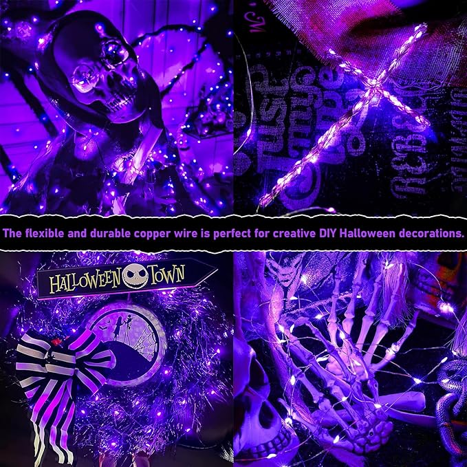 JMEXSUSS 8 Pack 50 LED Fairy Lights Battery Operated - Purple Halloween Lights for Gift Party Garden Patio Home Halloween Christmas Decorations