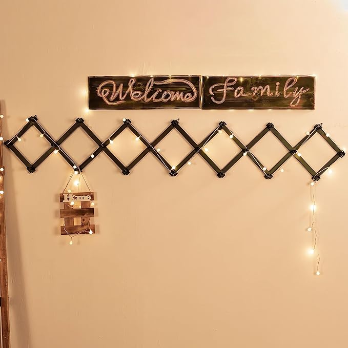 SKOLOO Accordion Wall Hanger with 22 Hooks, Modern Expandable Coat Rack Hat Rack for Wall, Solid Wooden, Dark Walnut Color