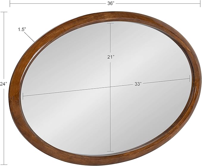 Kate and Laurel Pao Traditional Oval Wood Framed Wall Mirror, 24 x 36, Walnut Brown, Decorative Mirror for Wall