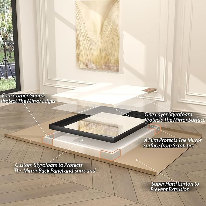 60x40 Inch Black Metal Framed Bathroom Mirror for Wall, Large Black Matte Rectangle Bathroom Vanity Mirror, Square Corner, Anti-Rust, Shatter-Proof, Hangs Horizontally or Vertically