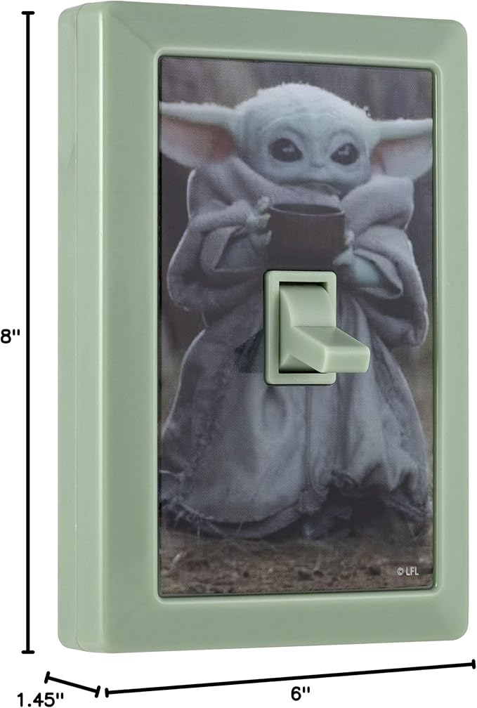 STAR WARS The Child Wall Switch, Battery Operated, Night Light, Wireless, Baby Yoda, Mandalorian, ON/Off, LED Light Switch, Perfect for Bedrooms, Bathrooms, Nursery, Game Room and More, 53291