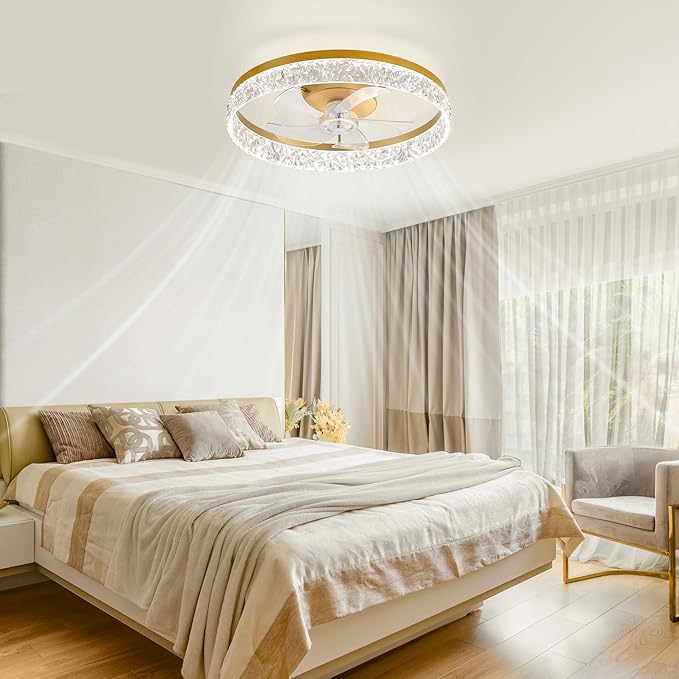 LEDIARY 22" Modern Ceiling Fans with Lights and Remote, Dimmable Low Profile Ceiling Fan, Flush Mount Fan, Stepless Color Temperature Change and 6 Speeds - Gold