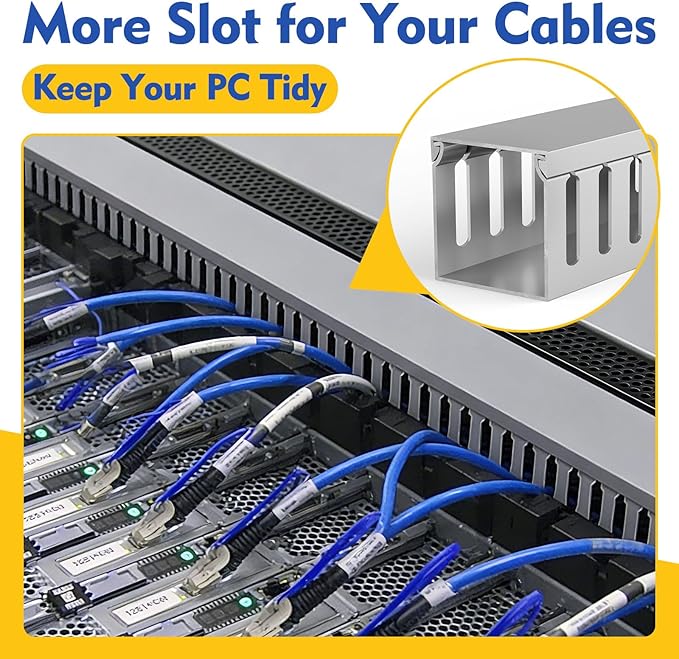 Open Slot Wiring Raceway Cable Duct, 30.8in Cable Management Channel Cord Track,Desk Wire Channel, Under Desk Cable Management to Hide Cables, Wires for Computers (Grey, 1.97" Hx1.97"W, 15.4''L(2 Pc))