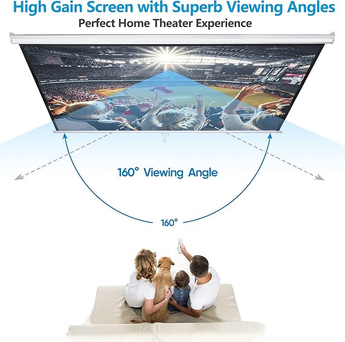 120 Inch Projection Screen Outdoor Indoor 1:1 HD Foldable Manual Pull Down Projector Screen for Movie Home Backyard Theater Cinema Office Video Game, White