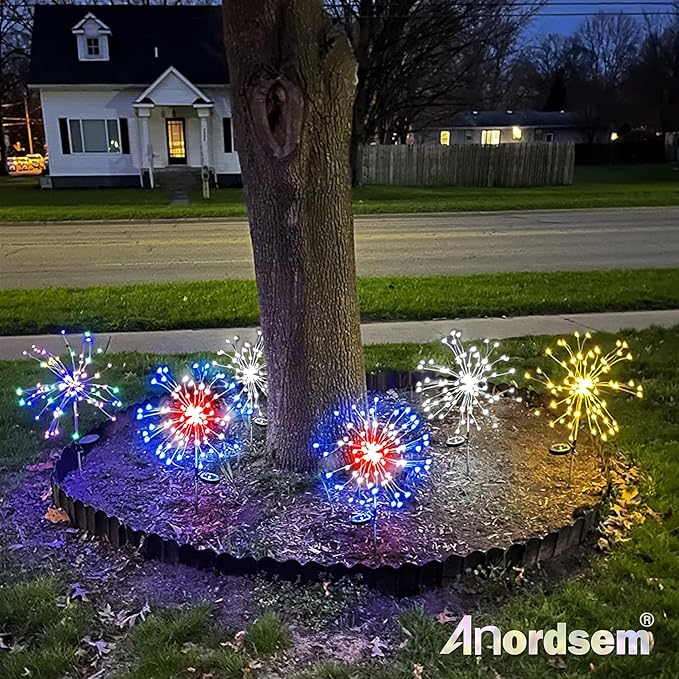 Anordsem Solar Lights Outdoor Waterproof: Garden Light Solar Powered for Yard Outside - LED Sparkler Fireworks Colorful Lighting Patio Decor 8 Pack - Gardening Gifts for Women Men Gardener