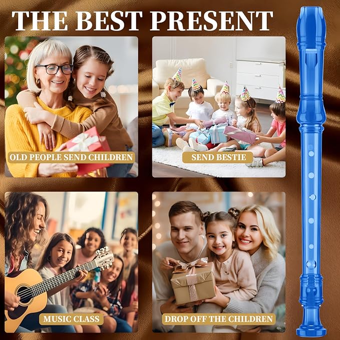 Soprano Recorder for Kids Beginners, German Fingering, C Key, 3 Piece with Cleaning Rod, Bag, Fingering Chart (Crystal Blue)…