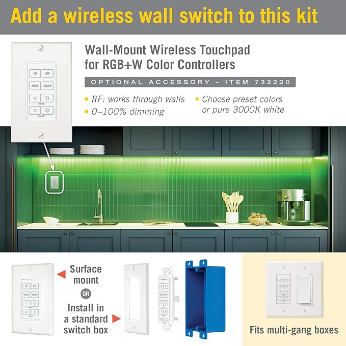 Armacost Lighting RibbonFlex Home 24V RGB+W Hardwire LED Strip Light Kit, Multicolor, 16 ft (423511)