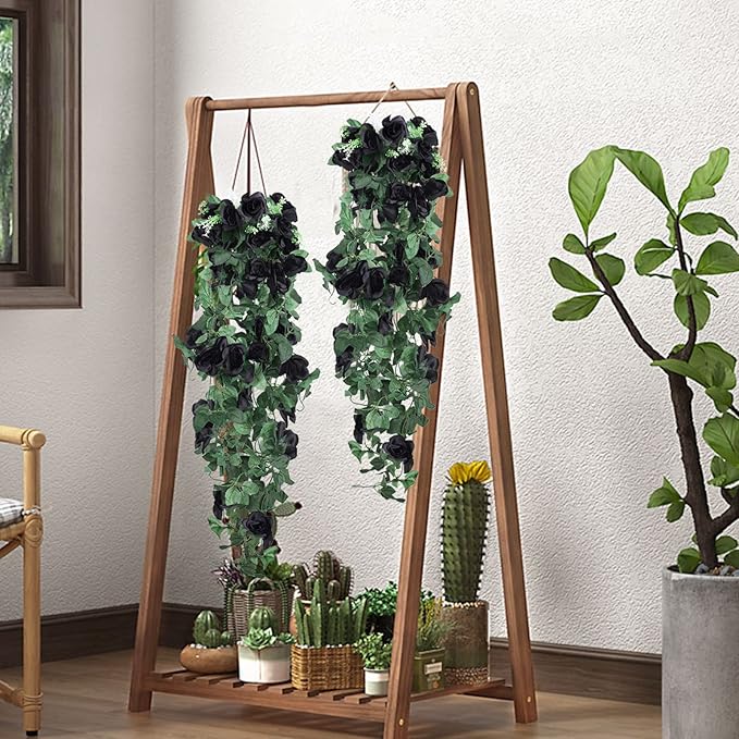 RECUTMS Artificial Rose Vine Hanging Plants 4Pieces 3.3Ft Flowers for Home Room Garden Wedding Indoor Outdoor Decoration (Black)