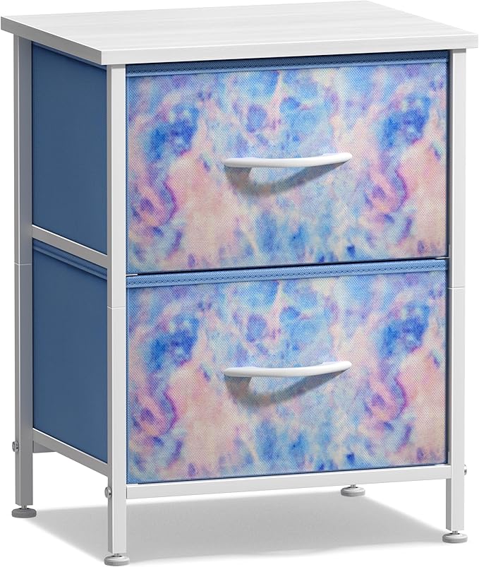 Sorbus Nightstand with 2 Drawers - Kids Bedside Furniture End Table Night Stand - Steel Frame, Wood Top & Easy Pull Fabric Bins - Dresser & Chest for Home, Bedroom Accessories, Office & College Dorm